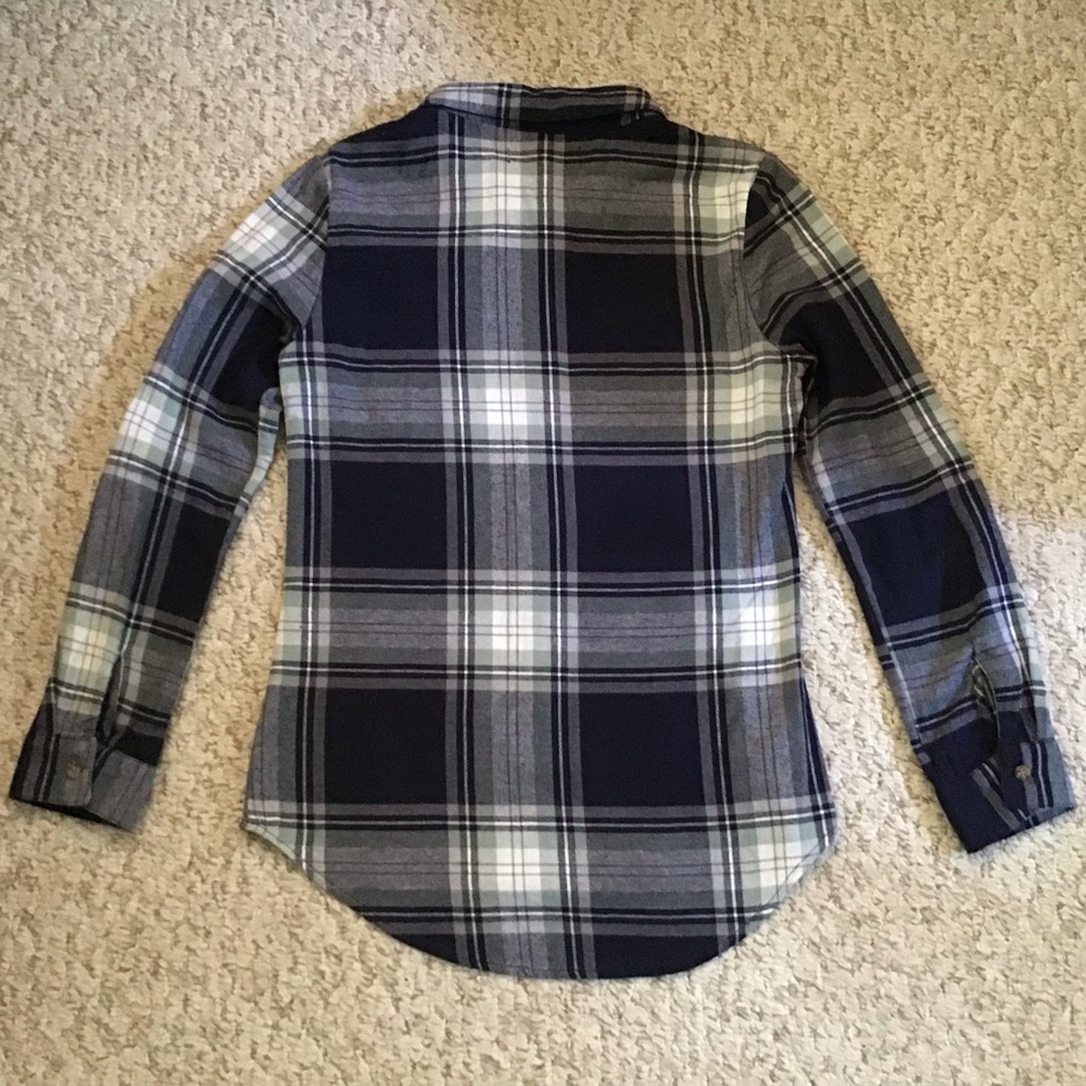 Womens Navy and White Plaid Button-Down Shirt - Picture 2 of 6